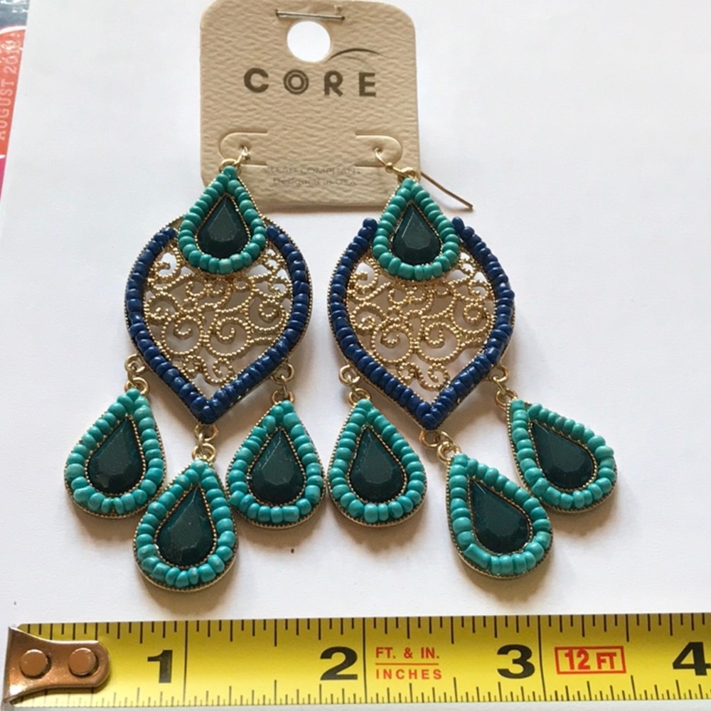 Statement Blue /Turquoise /gold  Pierced Earrings